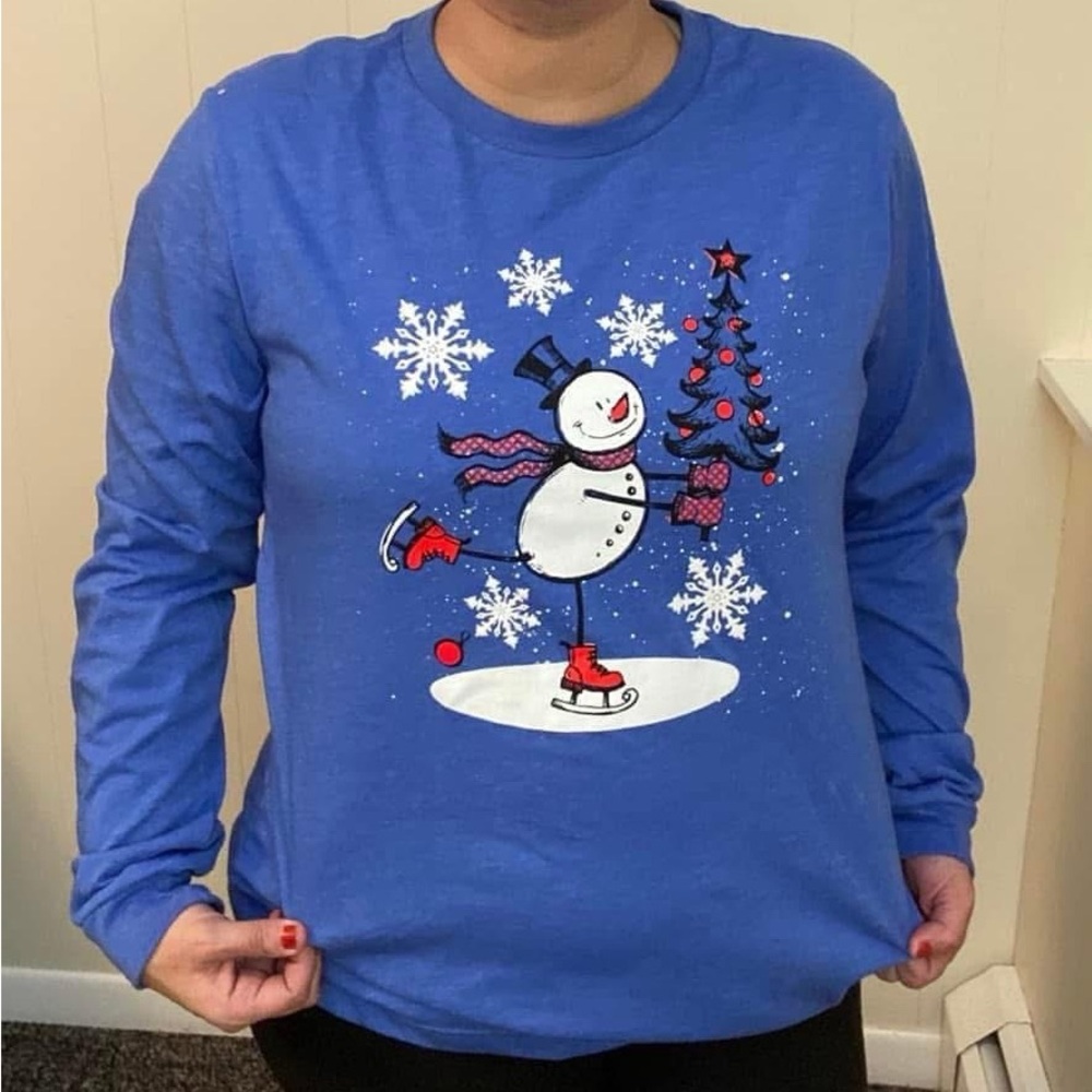 Snowman Ice Skating Holiday Graphic Long Sleeve Shirt